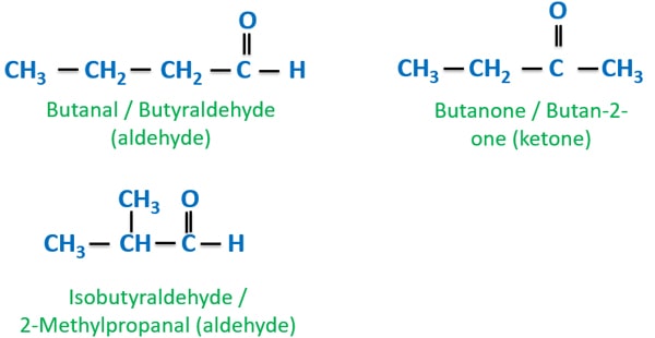 aldehyde and ketone isomers of C4H8O